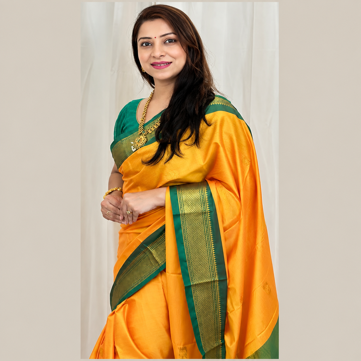 Hathi ₹520 Saree - Orange and Green