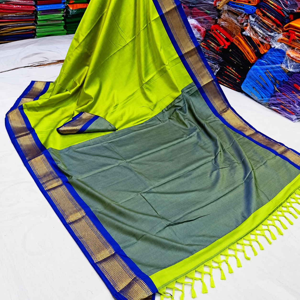 Hathi ₹520 Saree - Lime Green