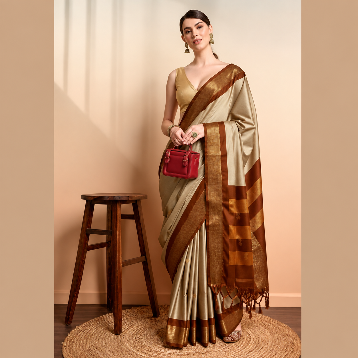 Hathi ₹520 Saree - Beige Brown